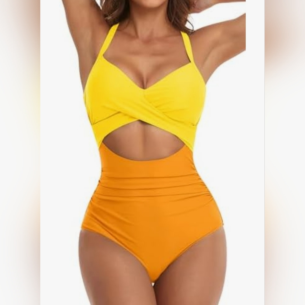 Vibrant One Piece Swimsuits Tummy Control Cutout High Waisted Size XXL